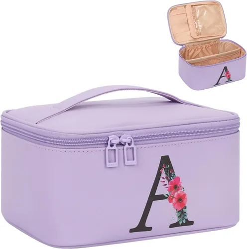 Miniatura 15 de OCHEAL Bolsa de maquillaje personalizada, bolsa de maquillaje beige para mujer, kit de aseo de viaje con monograma, organizador de cosméticos listo