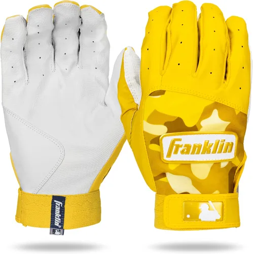 Guantes de bateo juveniles Franklin Sports MLB - Digitek Camo Béisbol + Sóftbol - Piel premium - Muchas tallas + colores - Juveniles Blanco/Amarillo