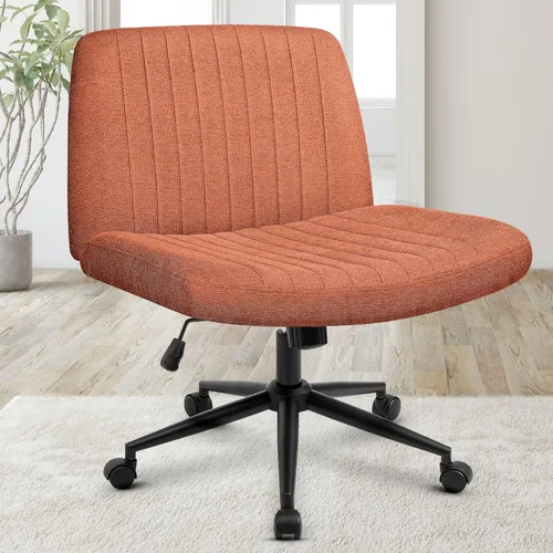 Miniatura 14 de Orange Factory Silla Criss Cross con Ruedas Silla de Escritorio de Tocador Ancha y Cómoda Base Dual de Cuero sin Brazos Ajustable Giratoria