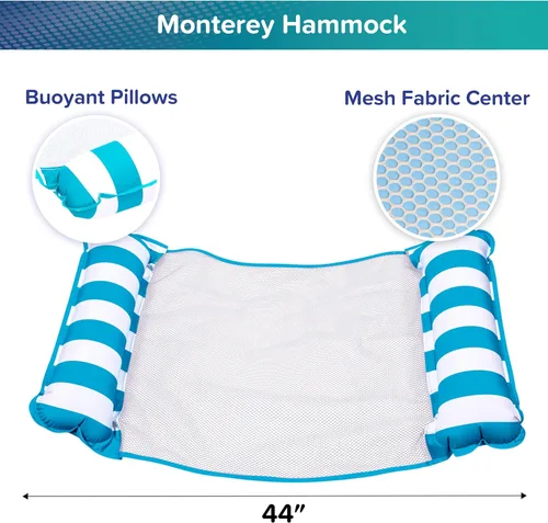 Miniatura 6 de Aqua Original Monterey - Flotador de piscina y hamaca de agua 4 en 1, multiusos, inflable para adultos, material patentado de PVC grueso y Azul claro