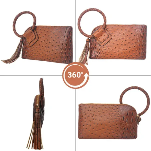 Miniatura 4 de NGIL Mini bolso de pulsera de piel sintética para mujer con borla de flecos, cartera de pulsera para mujer