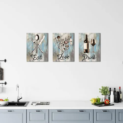 Miniatura 2 de LyerArtork Imágenes de cocina para el hogar, arte de pared, utensilios vintage, impresiones en lienzo, pinturas de letrero de "Eat Love Drink