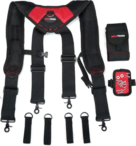Miniatura 2 de MELOTOUGH Tirantes Magnéticos para Cinturón de Herramientas con Pulsera Magnética de Muñeca para Cinturón de Trabajo Tirantes Acolchados de Rojo