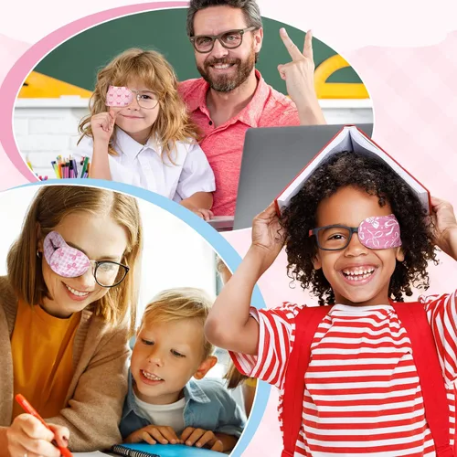 Miniatura 7 de Newcotte 12 parches para ojos para niños pequeños, reutilizables, ajustables, para anteojos, parche para ojos izquierdo o derecho, patrones surtidos