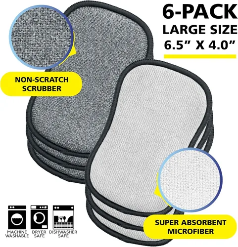 Miniatura 2 de Fresh Scrub-N-Wipe Pad de Tuff-Scrub, paquete de 6, espuma antimicrobiana y de carbón para control de olores, microfibra, multisuperficie