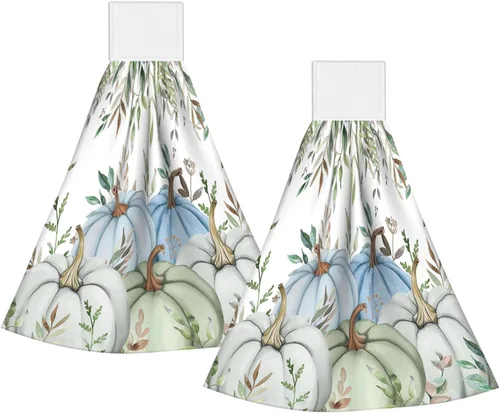 Miniatura 49 de Giwawa Juego de 2 toallas de mano colgantes de diente de león verde azulado con lazo, diseño de flores rústicas, suaves, de secado rápido