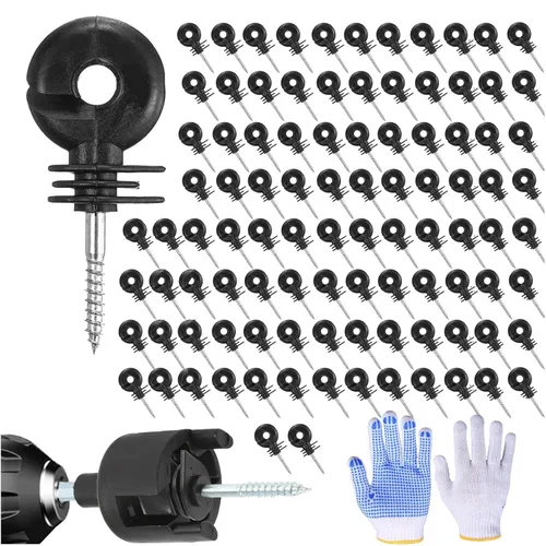 Miniatura 9 de 110 aisladores eléctricos negros mejorados, 1 herramienta aislante gratuita y 1 guante, aisladores de anillo atornillado para cercas de animales