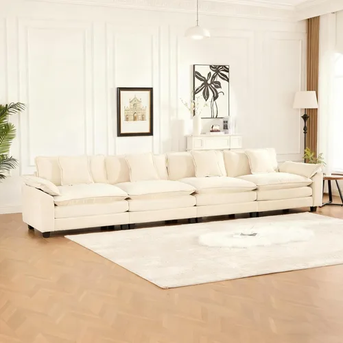 Modular Sectional Couches Sofa, 4-Seat Cloud Couch with Double Layer Upholstered Seat Cushion, Breathable Chenille Fabric, for Living Room Bedroom