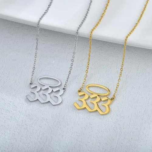 Miniatura 3 de Aprila Collar para mujer, chapado en oro de 14 quilates, collar con colgante de acero inoxidable minimalista número 111-999 para mujeres y niñas