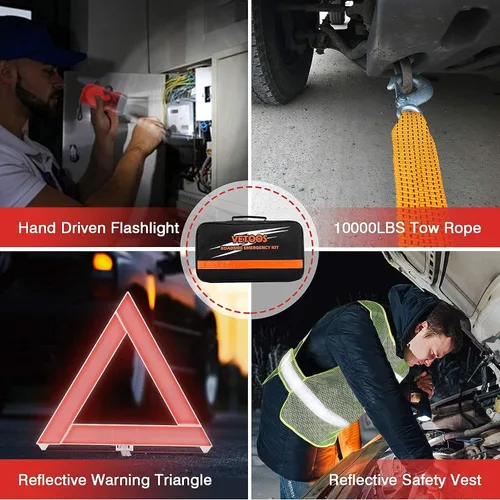 Miniatura 7 de Kit de emergencia en carretera para automóvil con cables de puente, kits de asistencia lateral de seguridad para vehículos, kit de automóvil