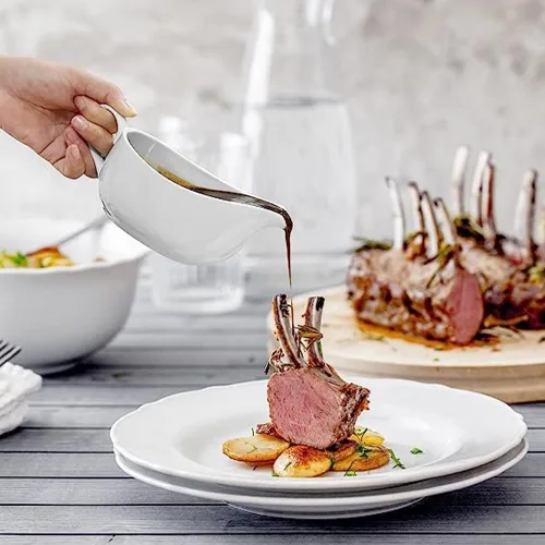 Miniatura 2 de Qlans Salsera con Cucharón y Platillo de 17 Oz, Salsera de Cerámica con Bandeja para Aderezos de Ensalada, Leche, Salsas Calientes, Crema, Caldo, 1