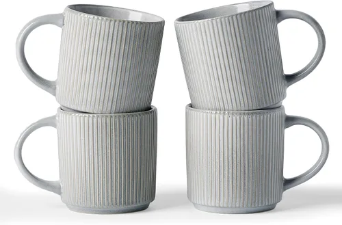 Miniatura 9 de Juego de Tazas de Café Famiware para 6, Tazas de 12 oz con Asa para Café, Té, Cacao, Leche - Juego de Vajilla de Cerámica y Gres, Blanco Mate Blanco