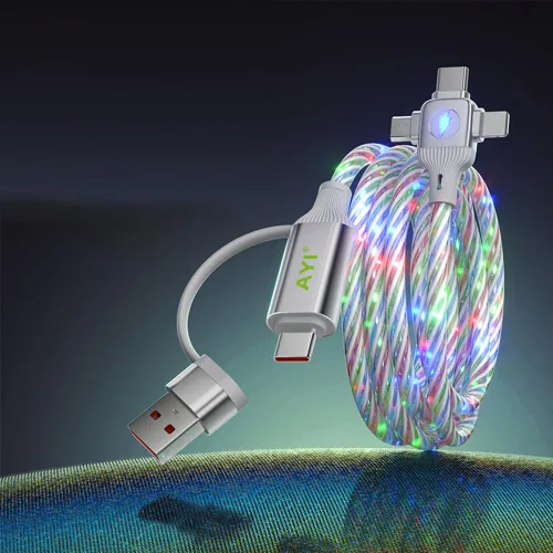 Miniatura 10 de AYI 3 combinaciones de múltiples puertos USB A a USBC Micro PD cable de carga rápida iluminado flujo de corriente compatible con casi todos