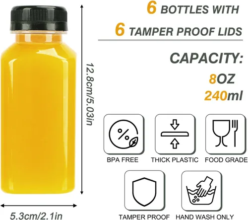 Miniatura 2 de TOMNK 6 botellas de plástico de 8 onzas con tapas, botellas transparentes vacías reutilizables con etiqueta, embudo y cepillo, recipientes