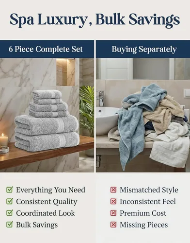 Miniatura 6 de LANE LINEN Juego de 6 toallas turcas de 100 % algodón para baño, súper suaves, de secado rápido y altamente absorbentes, 2 toallas de baño, 2 paños