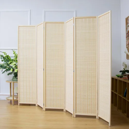 Miniatura 11 de 3 Panel Bamboo Room Divider for Home & Office, 5.6 ft Tall Folding Partition Wall in Natural Beige, Double-Sided Privacy Screen for Room Separation
