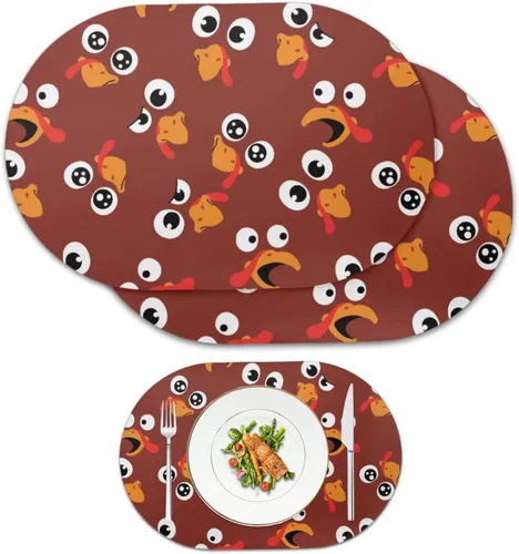 Miniatura 44 de Non Slip Placemats Set of 6 Pumpkin Mushroom Theme Waterproof Wipeable Faux Leather for Thanksgiving Family Feast Heat Resistant Dining Table Mats