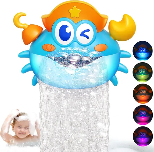 Juguetes de baño, juguetes de baño para bebés con luz, máquina de burbujas de baño con luz RGB colorida, excelente regalo de cumpleaños para niños