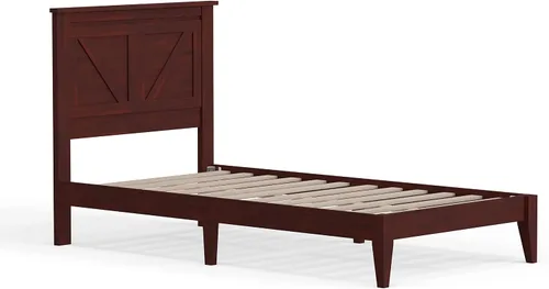 Miniatura 5 de Glenwillow Home Cama de plataforma de madera maciza estilo granja en tamaño individual, color cereza clásica