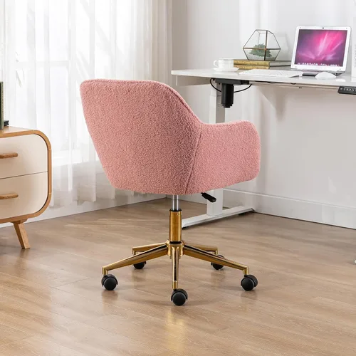 Miniatura 8 de Silla de escritorio moderna de piel sintética para mujeres, niñas y adolescentes, silla de escritorio giratoria ajustable rosa, silla de escritorio