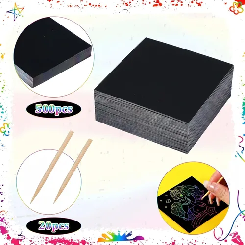 Miniatura 2 de Lenwen Tarjetas para rascar, almohadillas para rascar con 20 lápices de bambú para adultos, kits de manualidades de papel, suministros de regalos