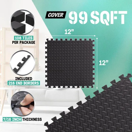 Miniatura 2 de Yes4All Alfombrillas Entrelazadas de EVA, Baldosas de Suelo tipo Rompecabezas, Acolchado de Suelo de Espuma con Borde para Muebles, Espacio