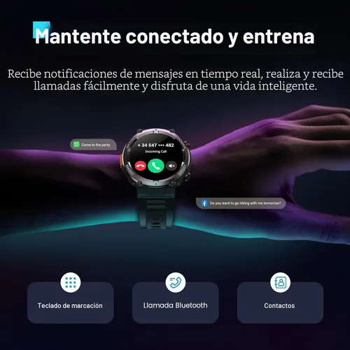 Miniatura 3 de Military Smart Watch for Men(Answer/Make Calls),Outdoor Smartwatch with 100 Days Battery/Flashlight/Compass/Heart Rate/SpO2/Sleep Monitor/2 Straps