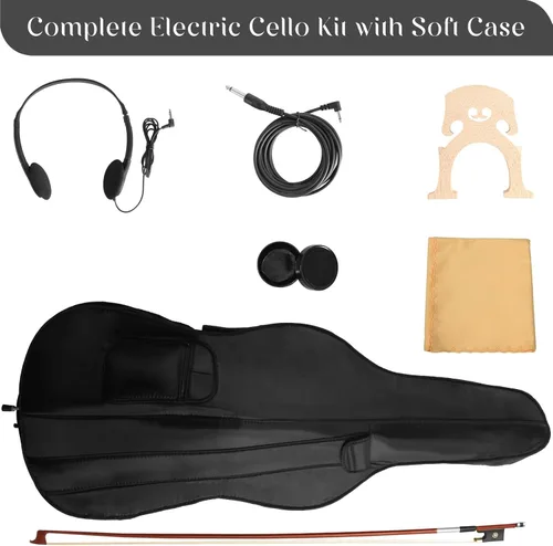 Miniatura 7 de Violonchelo eléctrico, violonchelo de práctica silenciosa de tamaño completo con conector para auriculares y bolsa de transporte, violonchelo