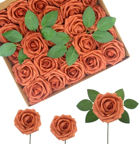Miniatura 22 de Flores Artificiales Rosas Realistas, 50 piezas de rosas falsas con tallo de aspecto real para ramos de boda DIY, centros de mesa, despedida
