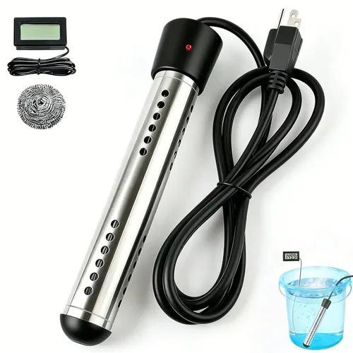 Calentador de agua de inmersión portátil de 2000 W, con protector de acero inoxidable y termómetro digital, calentador eléctrico sumergible rápido