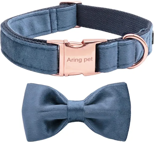 Miniatura 10 de ARING PET Collar de perro con corbatín, collares de terciopelo para perros con corbatín extraíble, collar de lazo ajustable para perros hembras