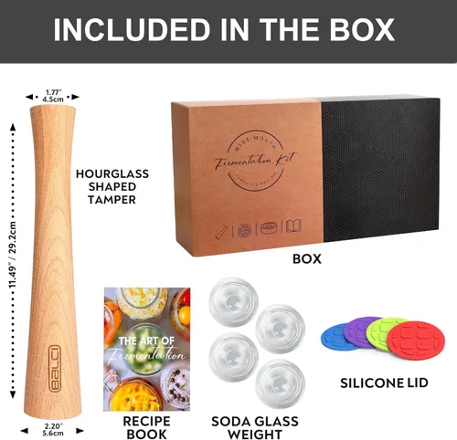 Miniatura 2 de BALCI Kit completo de fermentación de tarros Mason – Juego de iniciación de 9 piezas con tapas de fermentación, pesas de vidrio, manipulación