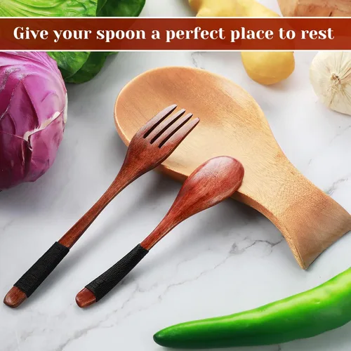 Miniatura 6 de Patelai Soporte para cucharas de madera de acacia para estufa, soporte de bambú para soporte de espátula para cocina, soporte para cuchara