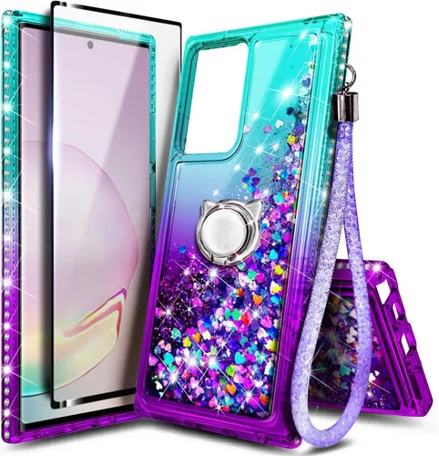 Miniatura 27 de NGB Diseñada para funda Samsung Galaxy Note 10+ (Plus), Rosa/Aguamarina Funda con Purpurina Líquida Brillante Linda para Mujeres Niñas Niños