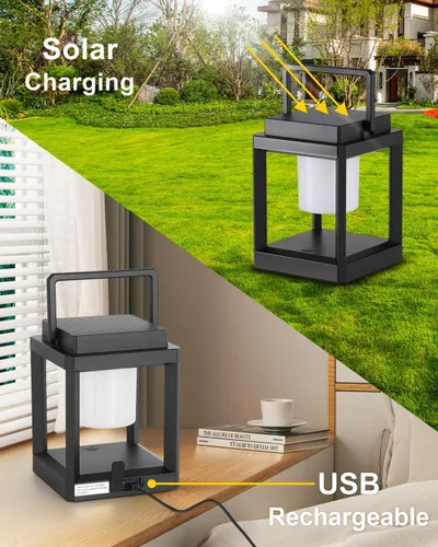 Miniatura 4 de DAKAFUL Lámpara de mesa para exteriores, lámparas LED para mesita de noche, faroles solares colgantes al aire libre para patio, impermeable, lámpara