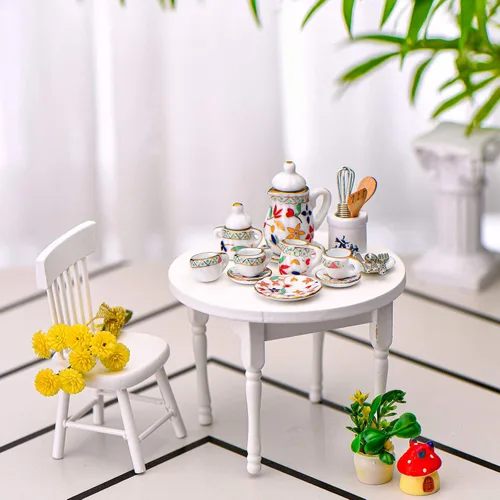 Miniatura 5 de Skylety 37 piezas a escala 1:12 en miniatura, accesorios de cocina para casa de muñecas, incluyen 16 platos, cuchara tenedor y cuchillo, 6