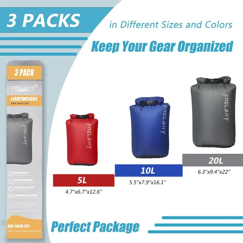 Miniatura 2 de Frelaxy Bolsa seca de 3 unidades/5 unidades, saco seco ultraligero, bolsas para exteriores que mantienen el equipo seco para senderismo, mochileros