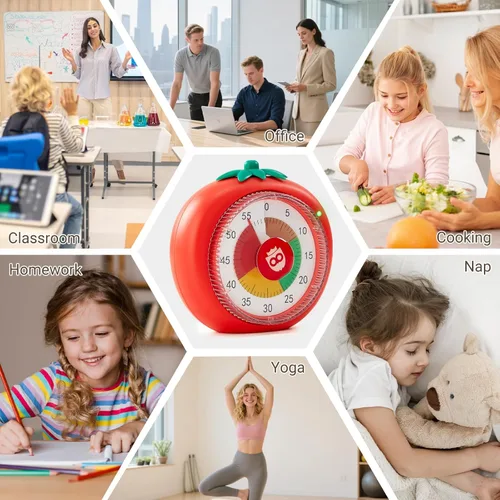 Miniatura 7 de Temporizador visual para niños, temporizador magnético de cuenta regresiva de 60 minutos para aula, oficina, cocina, con funcionamiento silencioso