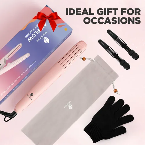 Miniatura 8 de MiroPure Plancha rizadora de flujo de aire de 360°, plancha plana de titanio 2 en 1, varita de curado profesional con aroma iónico aire frío, 13