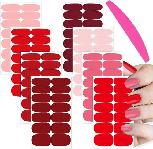 Miniatura 8 de 8 hojas de esmalte de uñas azules para mujer, calcomanías de esmalte de uñas de color sólido con purpurina para pegar en tiras de esmalte de uñas