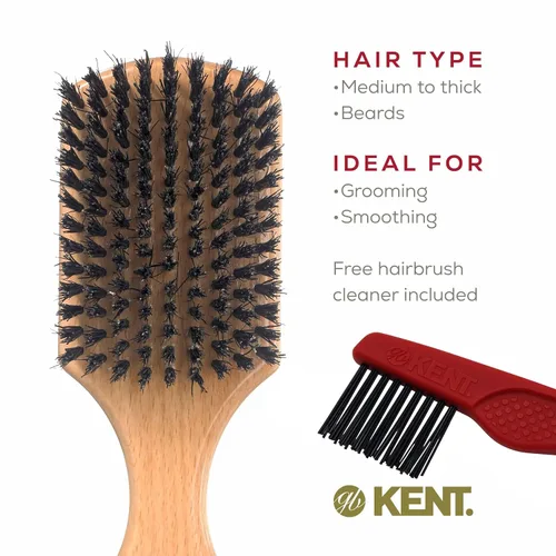 Miniatura 2 de Kent OG2 Club - Cepillo de pelo de cerdas de jabalí pequeño para hombres, cerdas de jabalí natural, cepillo para barba para hombres, cepillo KENT
