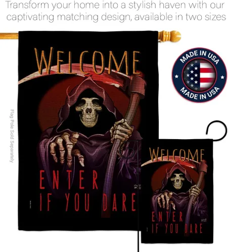 Miniatura 4 de Bandera Enter If You Dare House – Juego de bandera para otoño, Halloween, bruja, truco o trato, noche espeluznante, gato negro, temporada
