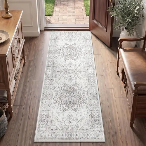 Miniatura 54 de jinchan Alfombra de área pequeña lavable floral vintage, alfombra de entrada simétrica de medio círculo de 2 x 3, alfombra de entrada suave de pelo