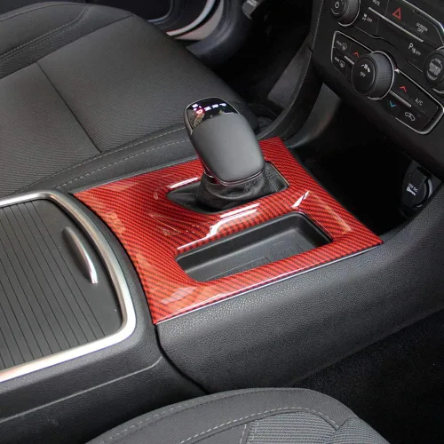 Miniatura 4 de crosselec Panel de cambio de marchas de control central de fibra de carbono Ajuste para Dodge Charger 2015+ (rojo)