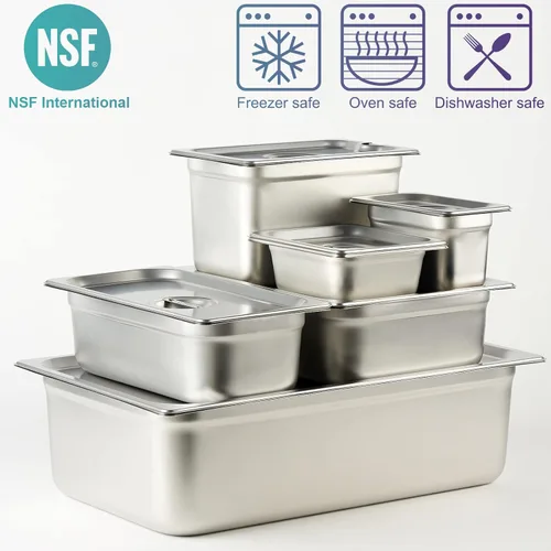 Miniatura 4 de CURTA Paquete de 6 sartenes antiatascos para hotel, tamaño 1/6 de 6 pulgadas de profundidad, bandeja comercial NSF de acero inoxidable 18/8
