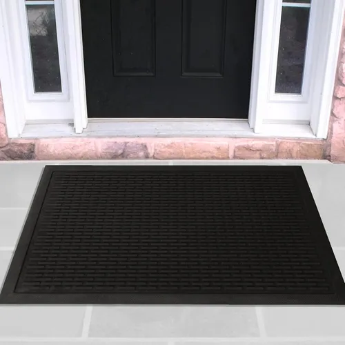 Miniatura 3 de Ottomanson Bandeja de goma antideslizante para interiores y exteriores, fácil de limpiar, impermeable, 16 x 32 pulgadas, bandeja negra
