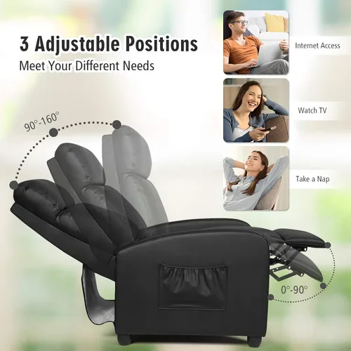 Miniatura 4 de POWERSTONE Silla reclinable de piel sintética con función de masaje, silla reclinable pequeña, sofá individual, silla de cine en casa con cojín más
