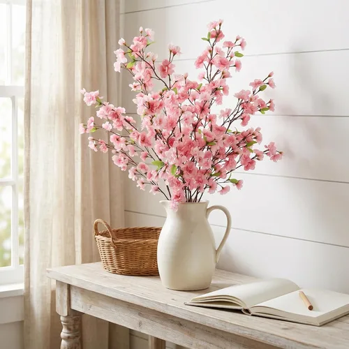 Miniatura 3 de Larksilk Rama de flor de cerezo rosa lavanda de 36 pulgadas, tallo de Sakura artificial alto para jarrones de suelo, arcos de boda y decoración