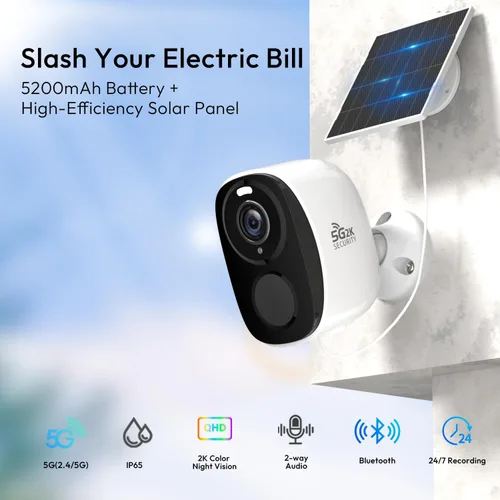Miniatura 2 de 4 unidades de cámara de seguridad para exteriores inalámbricas solares, cámara inalámbrica para exteriores 2.4/5G WiFi con paneles solares, visión