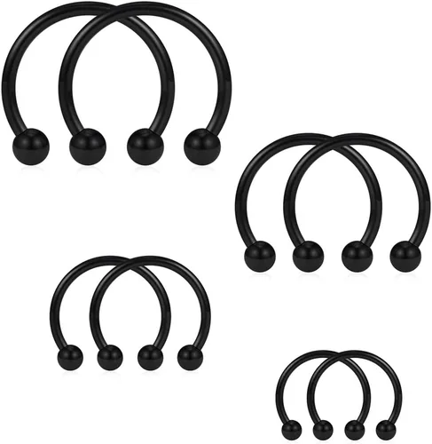 SCERRING 8 piezas de acero inoxidable 16G nariz tabique herradura arete ceja septum labio hélix tragus piercing anillo 0.236-0.472 in